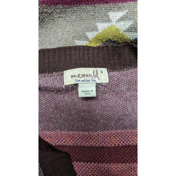 Live and Let Live Striped Open Front Cardigan Boho Sweater Aztec Geometric Small - Picture 4 of 5